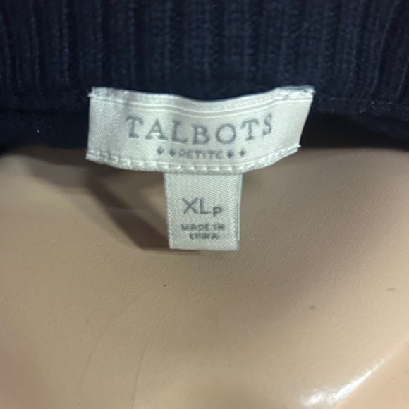 Talbots Petite Navy Sweater with Pink Heart Accents- Cotton Blend - Picture 2 of 6